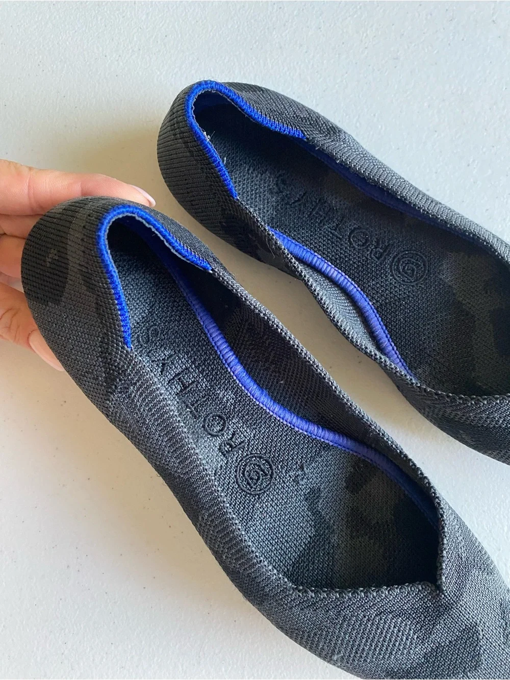 Rothy’s Size 7 Charcoal Black Camouflage Pointed Toe Ribbed Knit Loafer Flat
